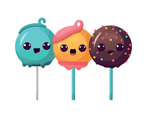 Cute cartoon characters enjoy sweet candies