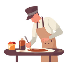 Chef working in kitchen, preparing delicious meal