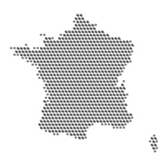 Map of the country of France with football soccer icons on a white background