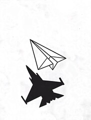 illustration of the shadow of the paper plane looks like a fighter plane