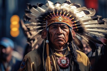 Obraz premium Native American man wearing traditional regalia costume.