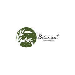 Botanical vector logo. Bio cosmetics emblem. Organic product sign. Leaf illustration