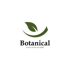 Botanical vector logo. Bio cosmetics emblem. Organic product sign. Leaf illustration