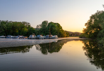 Sunset on river Weser in Germany