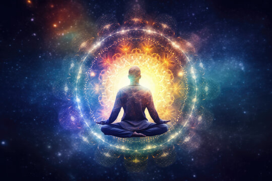Universe, cosmos. Meditation background, chakras, prana, the mind of God and spirituality.