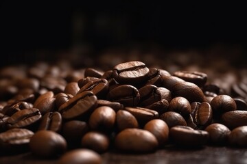 Coffee beans background. Close - up brown coffee beans. Ai generative.