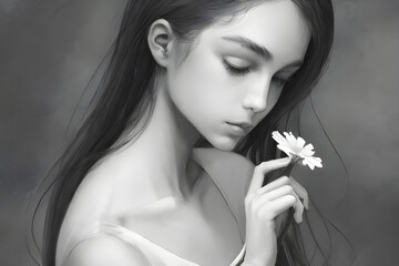 Obraz na płótnie Canvas portrait of a woman with a flower,generative ai, 