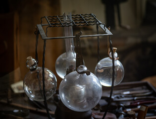 The old and vintage shoemaker workshop.