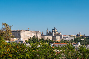Fototapeta na wymiar Cathedral of Santa Maria la Real de la Almudena and Royal Palace in Madrid capital of Spain