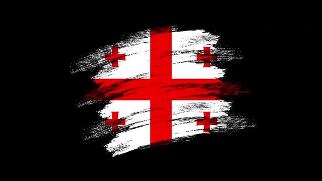 4K Paint Brush Georgia Flag with Alpha Channel. Waving Brushed Georgian Banner. Transparent Background Texture Fabric Pattern High Detail. stock video