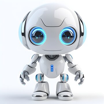 a white robot with blue eyes