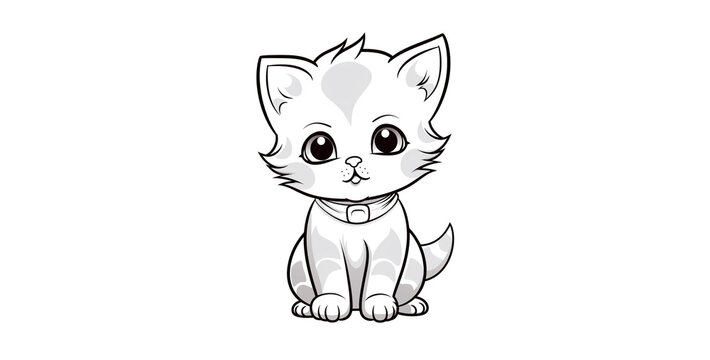 Baby cat cute kids coloring page white background