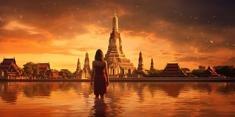 Foto auf Acrylglas Orange Thai Temple, Wat Arun Ratchawararam Ratchawaramahawihan or Wat Chaeng