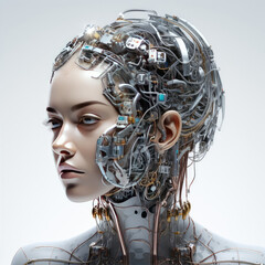 Stylish handsome cyborg head in profile, Futuristic man, artificial intelligence Generative AI technology Generative AI technology