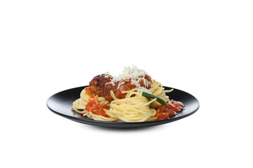 PNG, Concept of delicious food - pasta with meatballs, isolated on white background