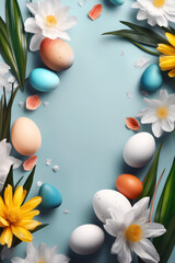 Fototapeta na wymiar Blank space in the middle surrounded by easter blue color background, AI Generated.