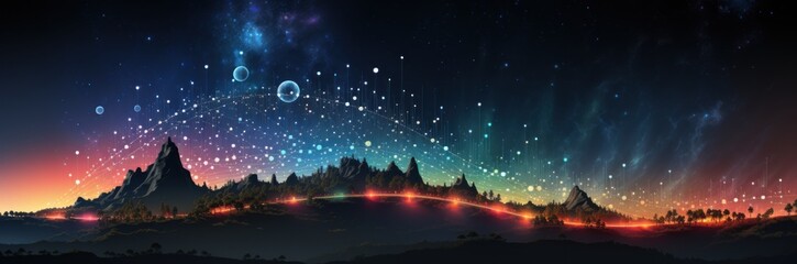 Fototapeta na wymiar A night scene with a mountain and stars in the sky. Generative AI image.