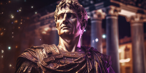 Caesar Agustus bust sculpture, former Roman emperor. Generative AI - obrazy, fototapety, plakaty