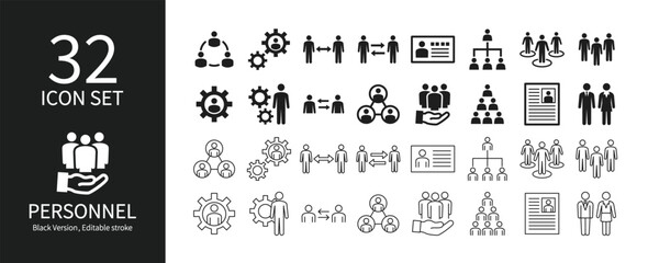 Icon set related to presentation human resources and recruitment