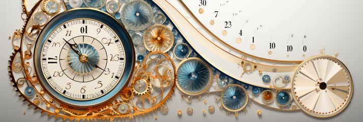 Fototapeta na wymiar A clock with gears and flowers on a wall. Generative AI image.
