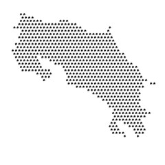 Map of the country of Costa Rica with house icons texture on a white background