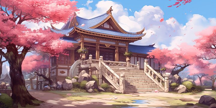 anime artwork illustration beautiful ryokan traditional Japanese inn collection set, Generative Ai