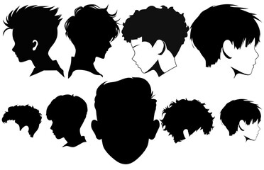 Fade hair style silhouette clipart,trendy stylish man hairs,set of men hair styles and hair cuts,