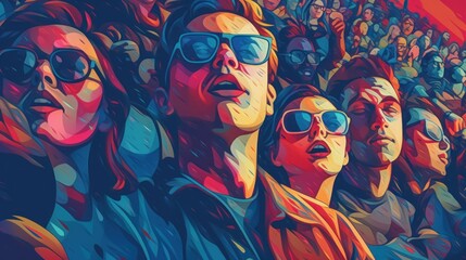 Original name(s): Young people watching a boring movie with 3D glasses in a cinema