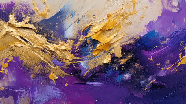 Purple white and gold painting texture, pallet knife paint on canvas, oli paint background art concept