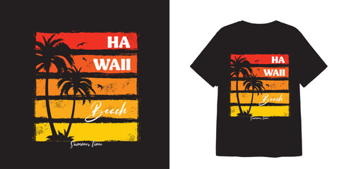 Hawaii beach illustration t-shirt design and sticker