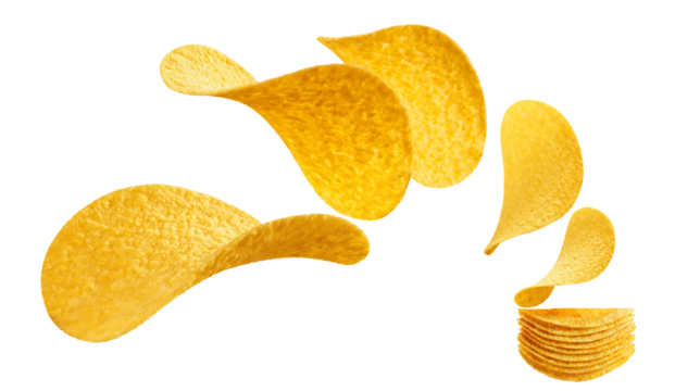 Flying delicious potato chips, cut out