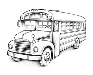 Cartoon School Bus isolated on white background coloring pages, Bus Coloring Page, generative Ai