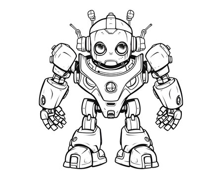 Robot, coloring page for kids, very simple, cartoon style, white background,  generative AI