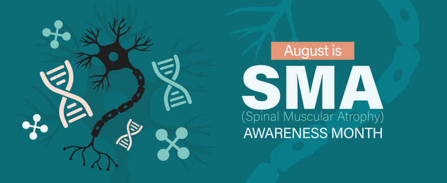 August is Spinal Muscular Atrophy Awareness Month. Vector banner poster. SMA awareness flat design.