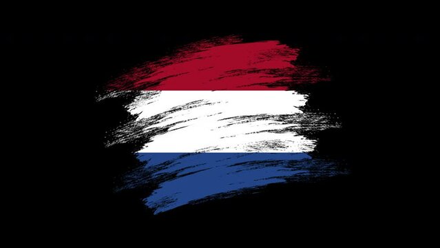 4K Paint Brush Netherlands Flag with Alpha Channel. Waving Brushed Dutch Banner. Transparent Background Texture Fabric Pattern High Detail. stock video