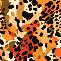 Orange leopard jaguar fur texture repeating seamless pattern. AI illustration. Modern panther animal fabric textile print design. .