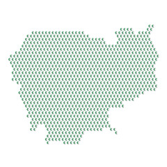 Map of the country of Cambodia with green half moon icons texture on a white background