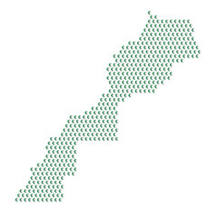 Map of the country of Morocco with green half moon icons texture on a white background