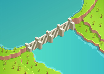 Isometric river with dam