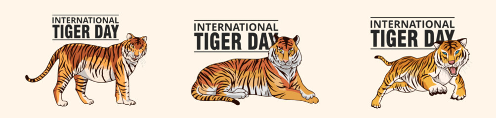 International tiger day vector illustration with tiger animals for salvation efforts and conservation