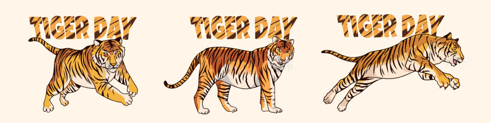 International tiger day vector illustration with tiger animals for salvation efforts and conservation