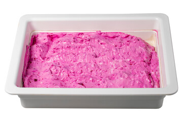Beetroot, yogurt and garlic appetizer isolated on white background. Healthy appetizers. local name...