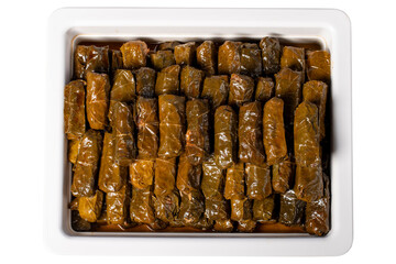 Stuffed grape leaves isolated on white background. Turkish cuisine delicacies. healthy appetizers. Local name yaprak sarma