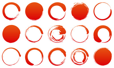 筆　赤　丸　円　セット　フレーム - obrazy, fototapety, plakaty