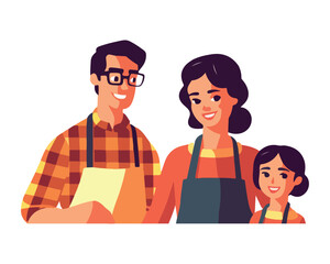 Smiling family of farmers working together happily