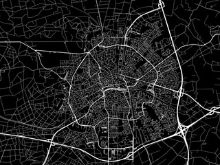 Vector road map of the city of  Apeldoorn in the Netherlands with white roads on a black background.