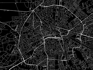 Vector road map of the city of  Apeldoorn Centrum in the Netherlands with white roads on a black background.