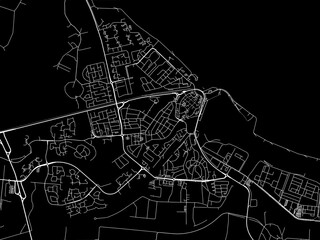 Vector road map of the city of  Delfzijl in the Netherlands with white roads on a black background.