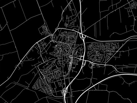 Vector road map of the city of  Meppel in the Netherlands with white roads on a black background.