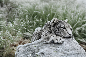 Obraz premium snow leopard cub. Generative AI